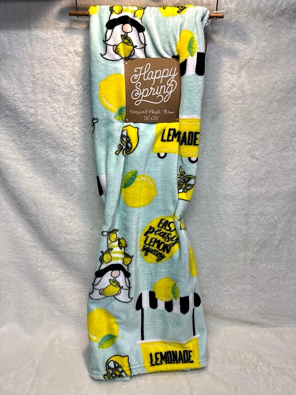 Happy Spring Oversized Plush Throw Blue & Yellow NWT